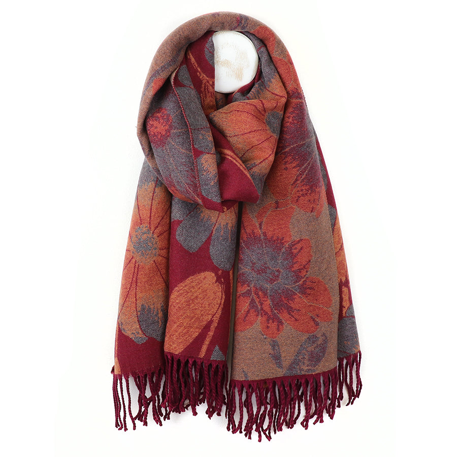 POM Red mix bold floral jacquard scarf 53027