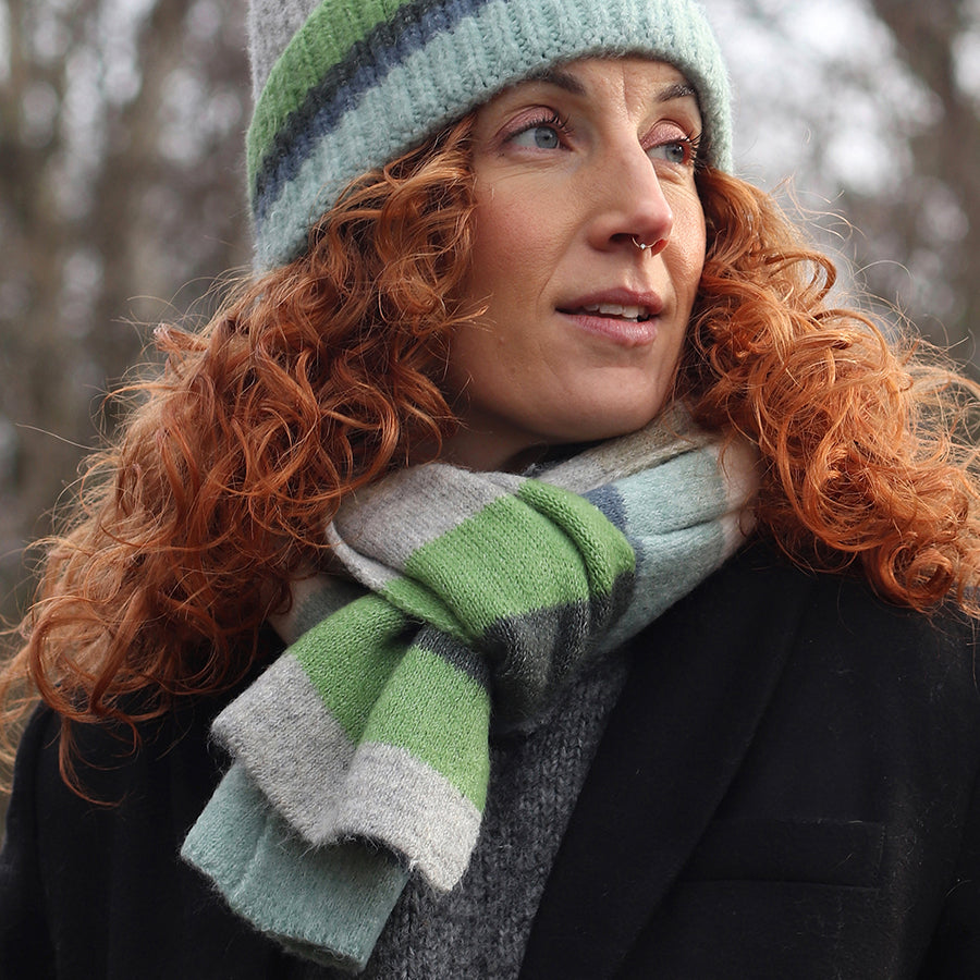 POM Classic blue and green mix stripe scarf 53047
