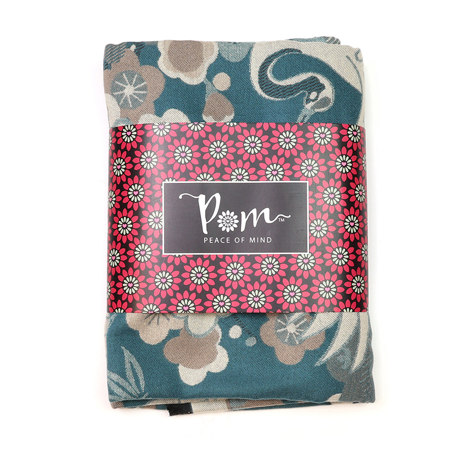 POM Teal blue crane and floral jacquard scarf 53051