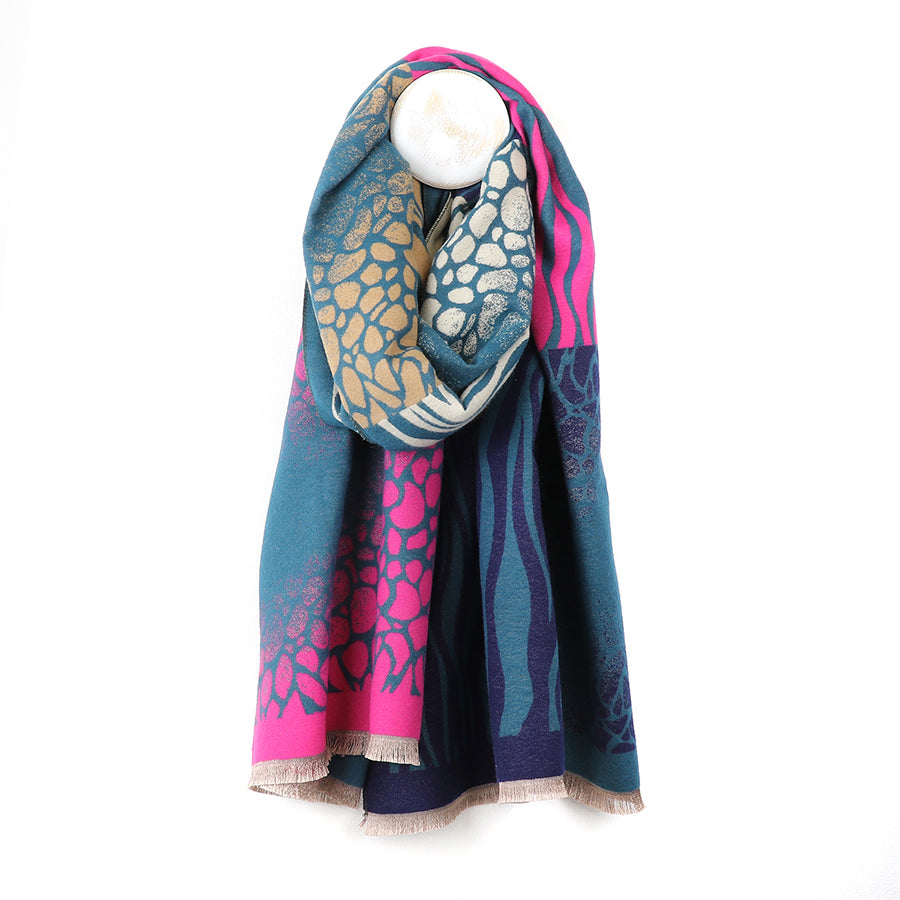 POM Blue and pink mix multi animal print scarf 53059