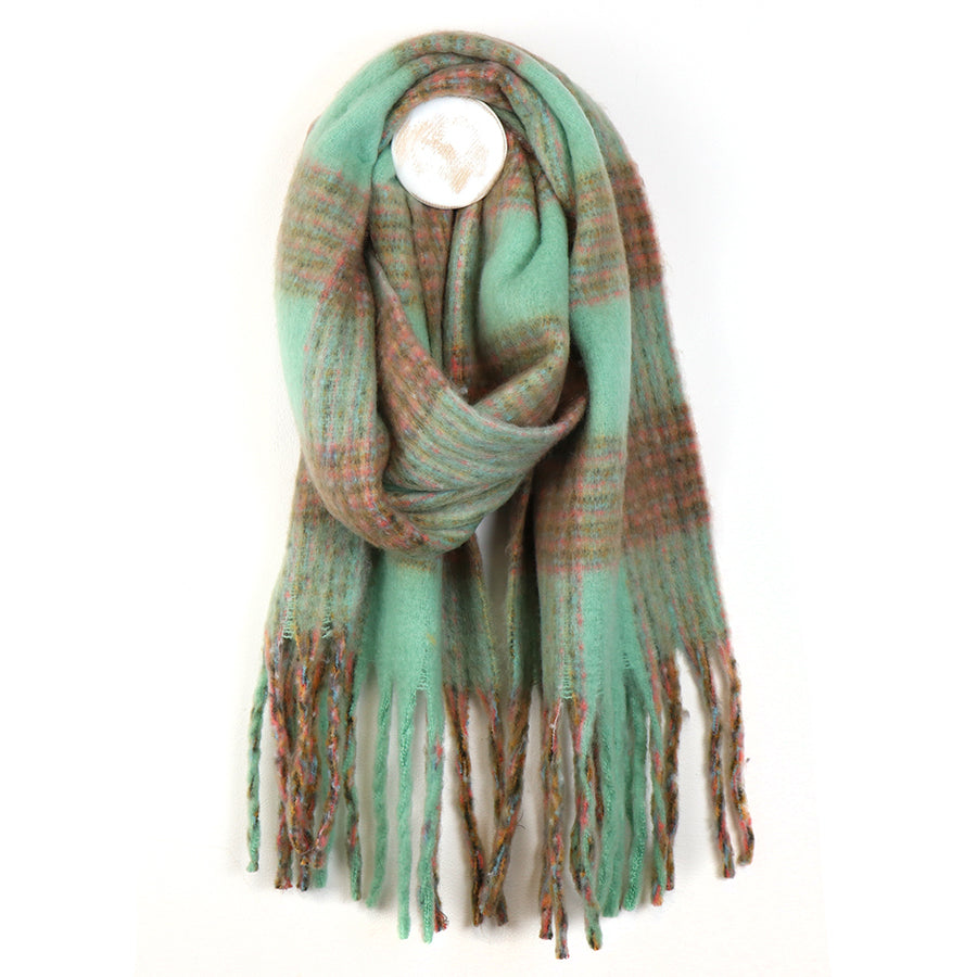 POM Mint green mix fluffy check scarf 53090