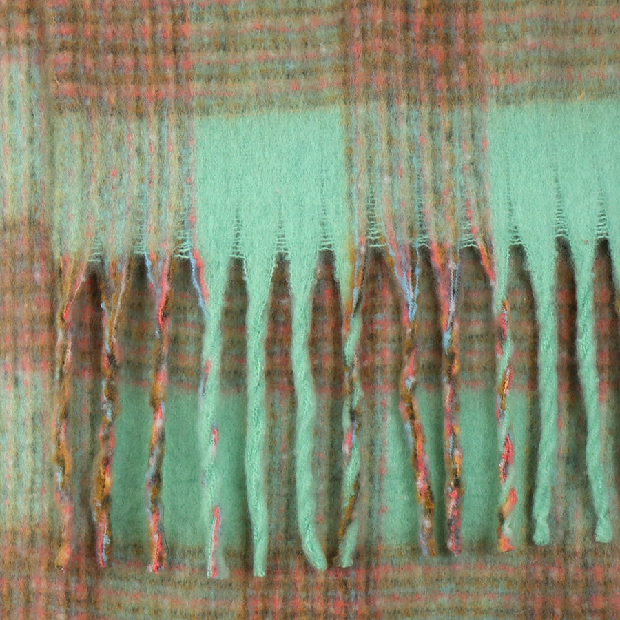 POM Mint green mix fluffy check scarf 53090