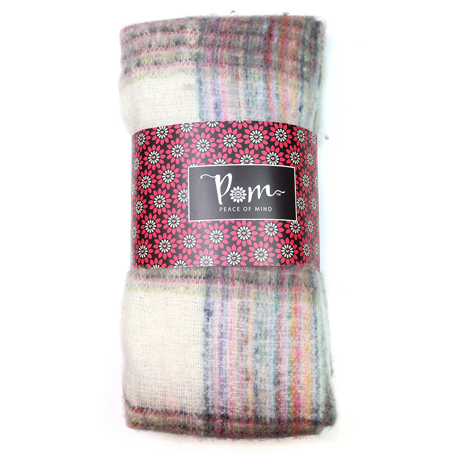 POM Beige mix fluffy check scarf 53091