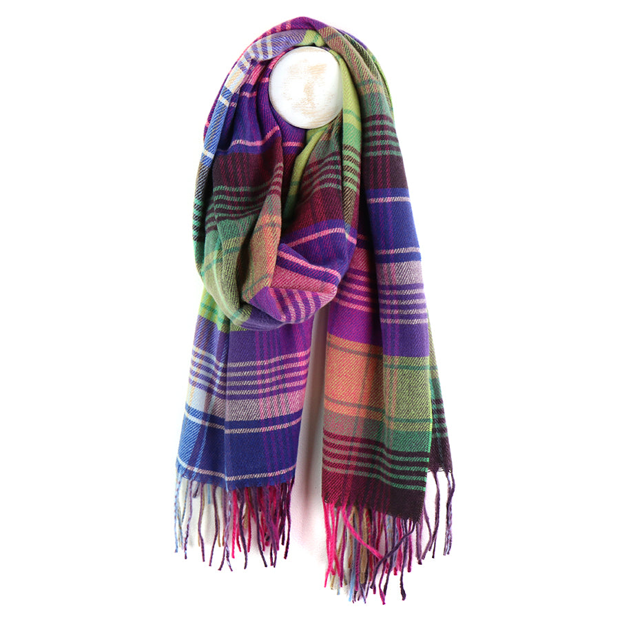 POM Violet and olive mix check scarf 53127