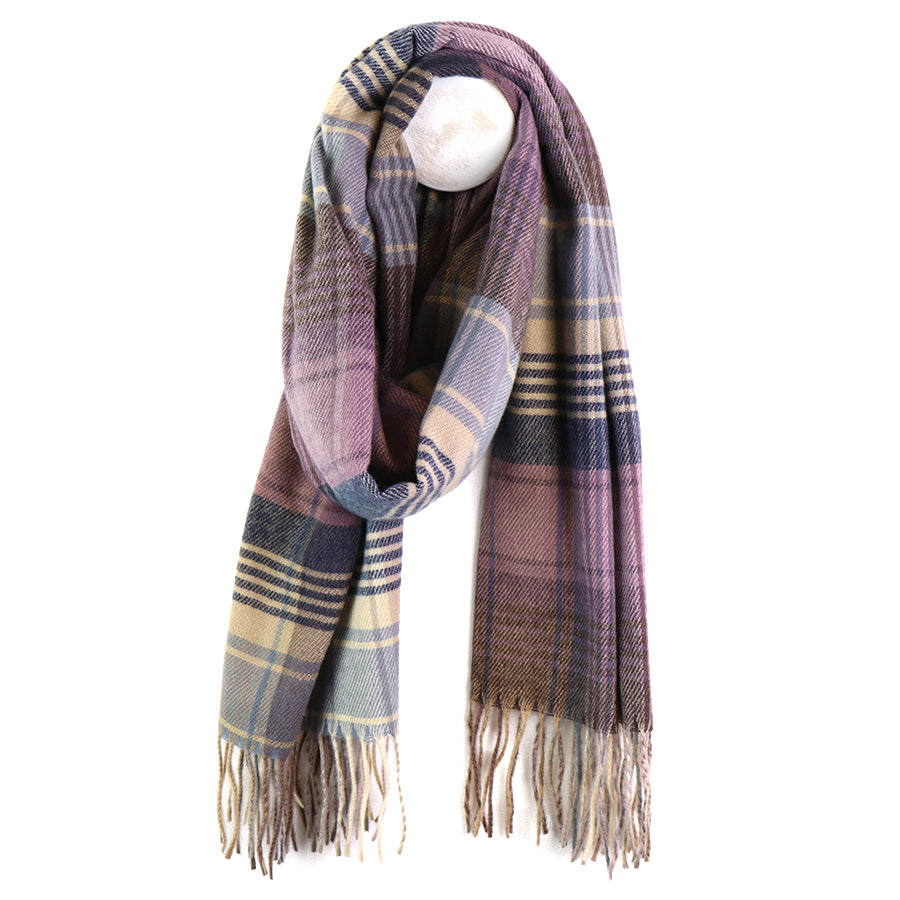 POM Navy and lilac mix check scarf 53129