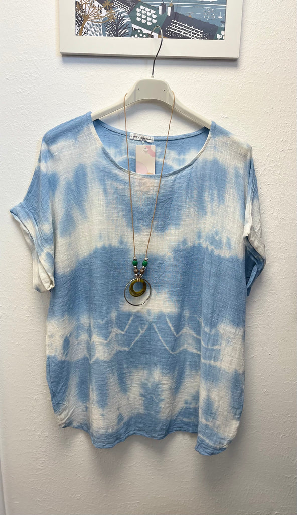 Italian Tie Dye Cotton Top with Necklace One Size up to UK18