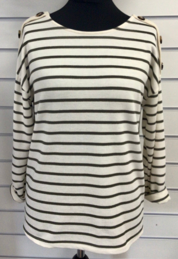 Stripe Button Shoulder Top One Size 8-18