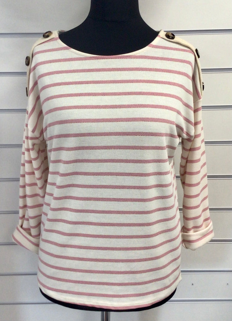 Stripe Button Shoulder Top One Size 8-18