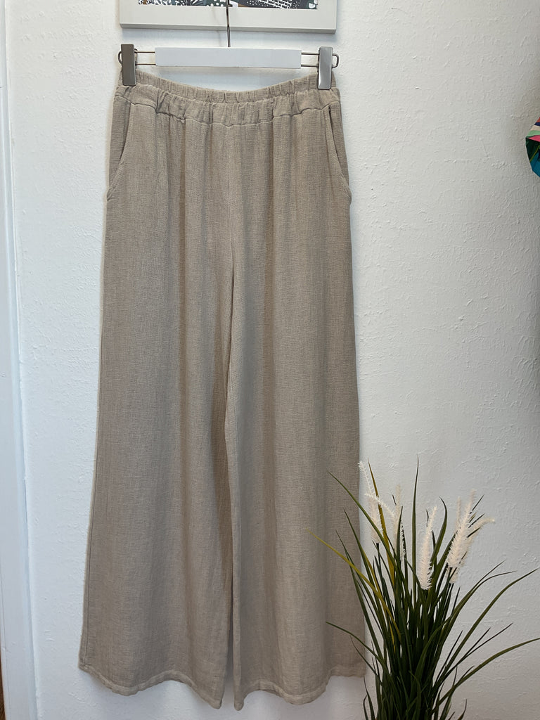 Washed Linen Wide Leg Trousers One Size