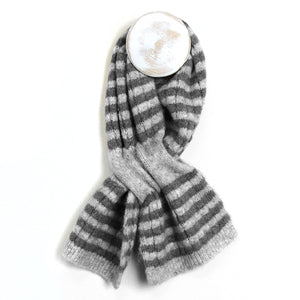 POM Dark/Light Grey Striped Knitted Short Pull Through Scarf 52506