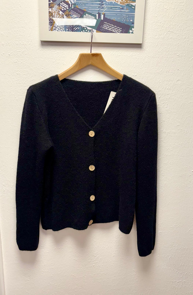 Wooden Button Soft Knit Cardigan One Size