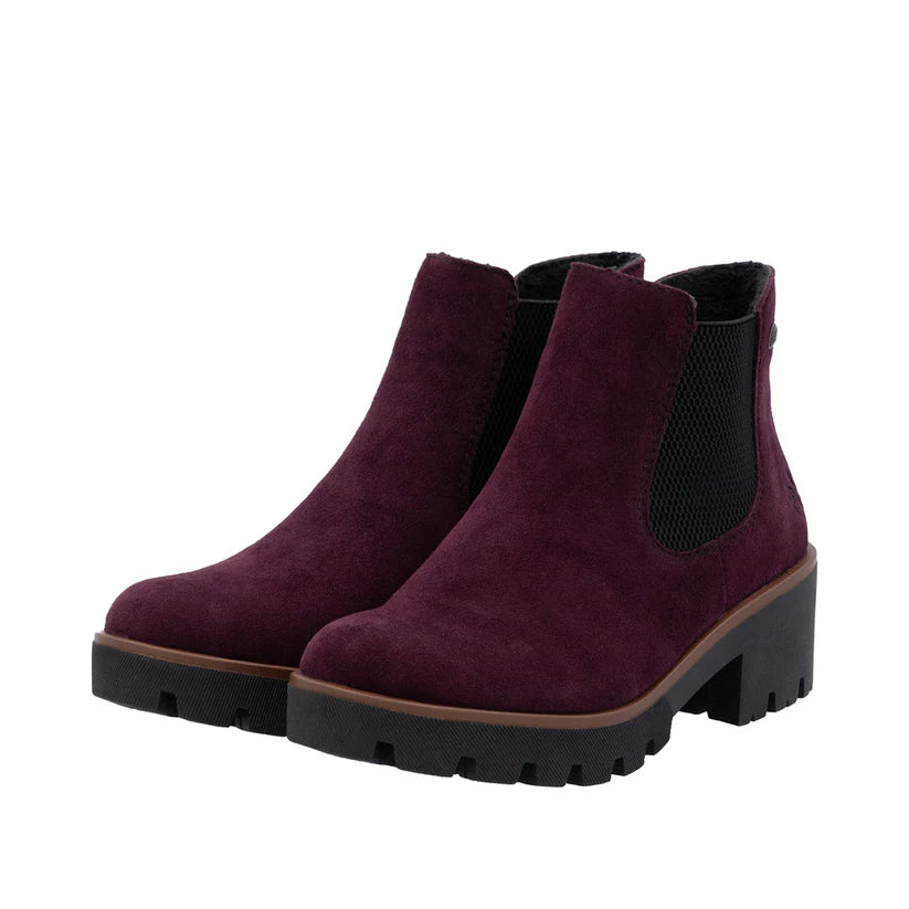 Rieker 79265-30 Ladies Suede Ankle Boot Bordo