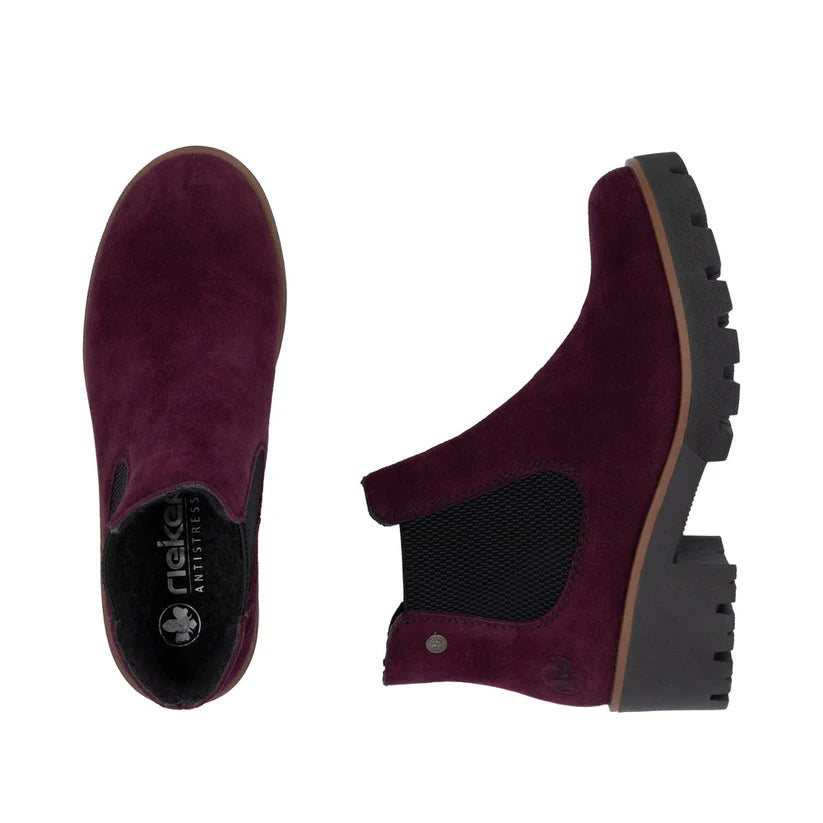 Rieker 79265-30 Ladies Suede Ankle Boot Bordo