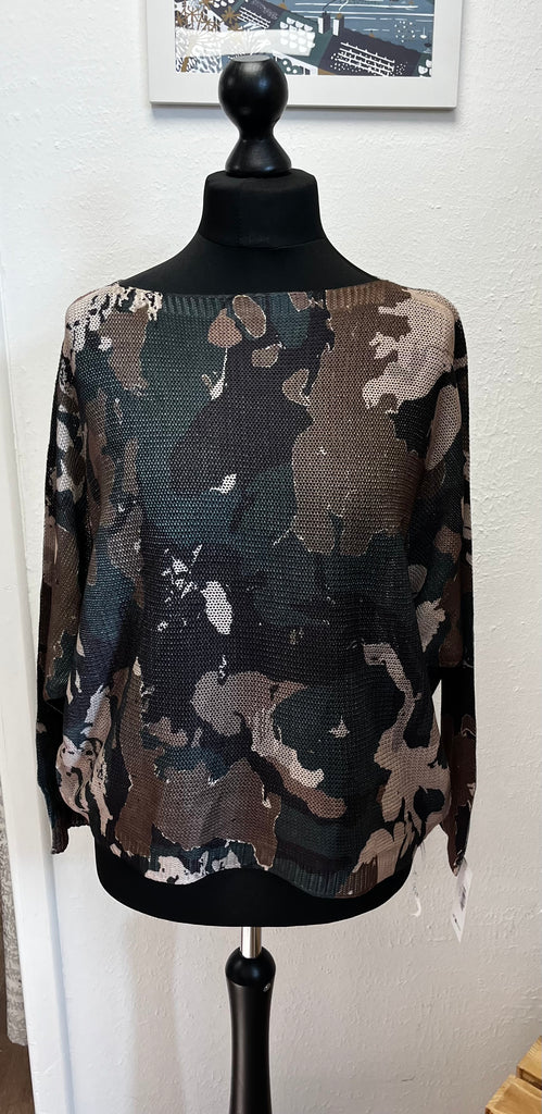 Moda Italy Relaxed Batwing Top Abstract Camo One Size 10 - 18