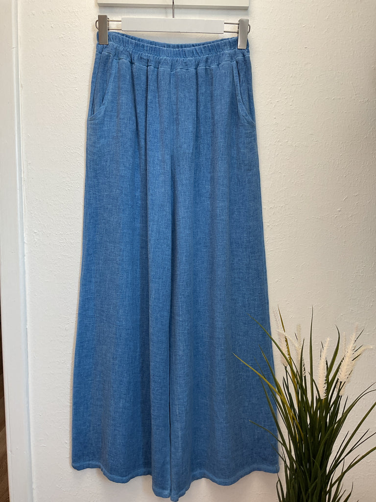 Washed Linen Wide Leg Trousers One Size