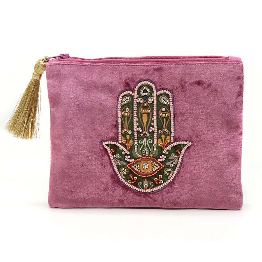 POM Dusky Pink Embroidered Beaded hand Of Fatima Purse 81440