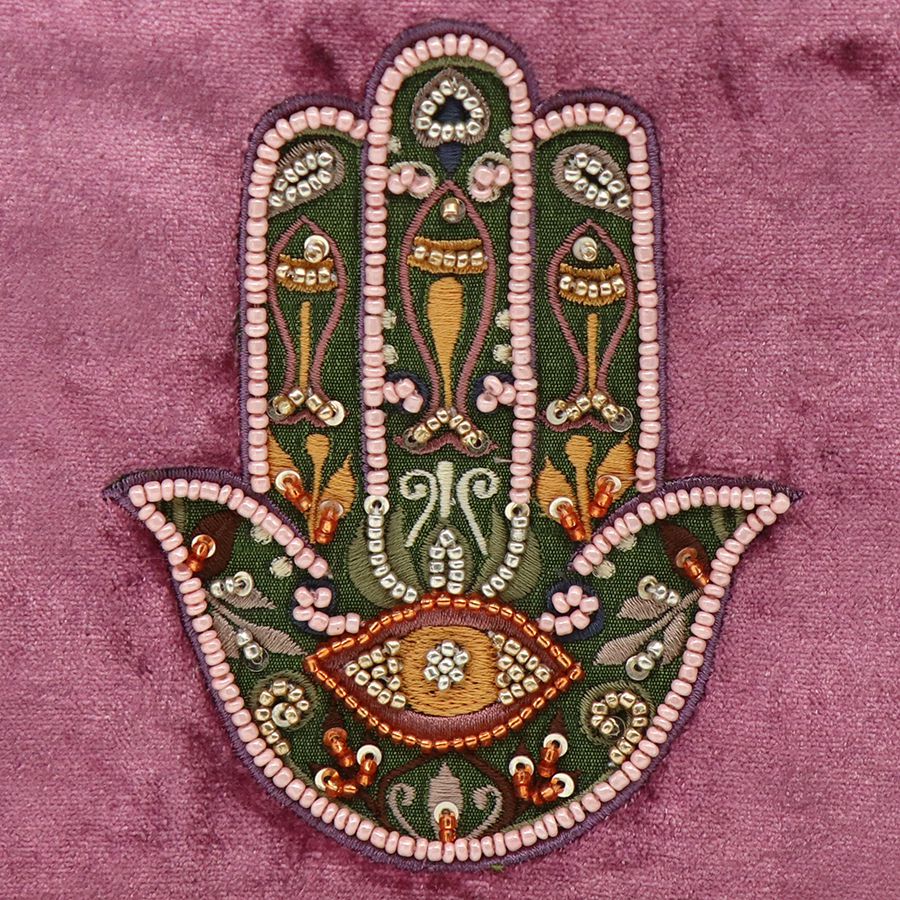 POM Dusky Pink Embroidered Beaded hand Of Fatima Purse 81440