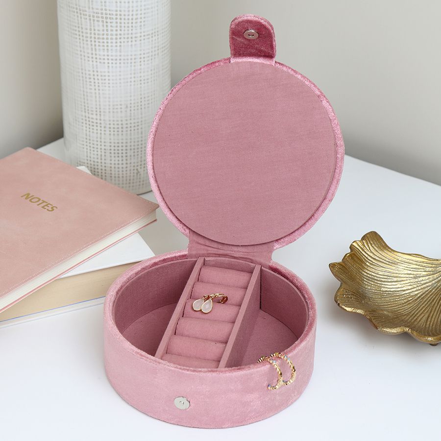 POM 81561 Pink velvet floral crane jewellery box