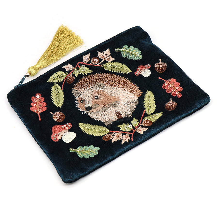 POM Velvet Hedgehog Embroidered Purse Dark Teal 81703