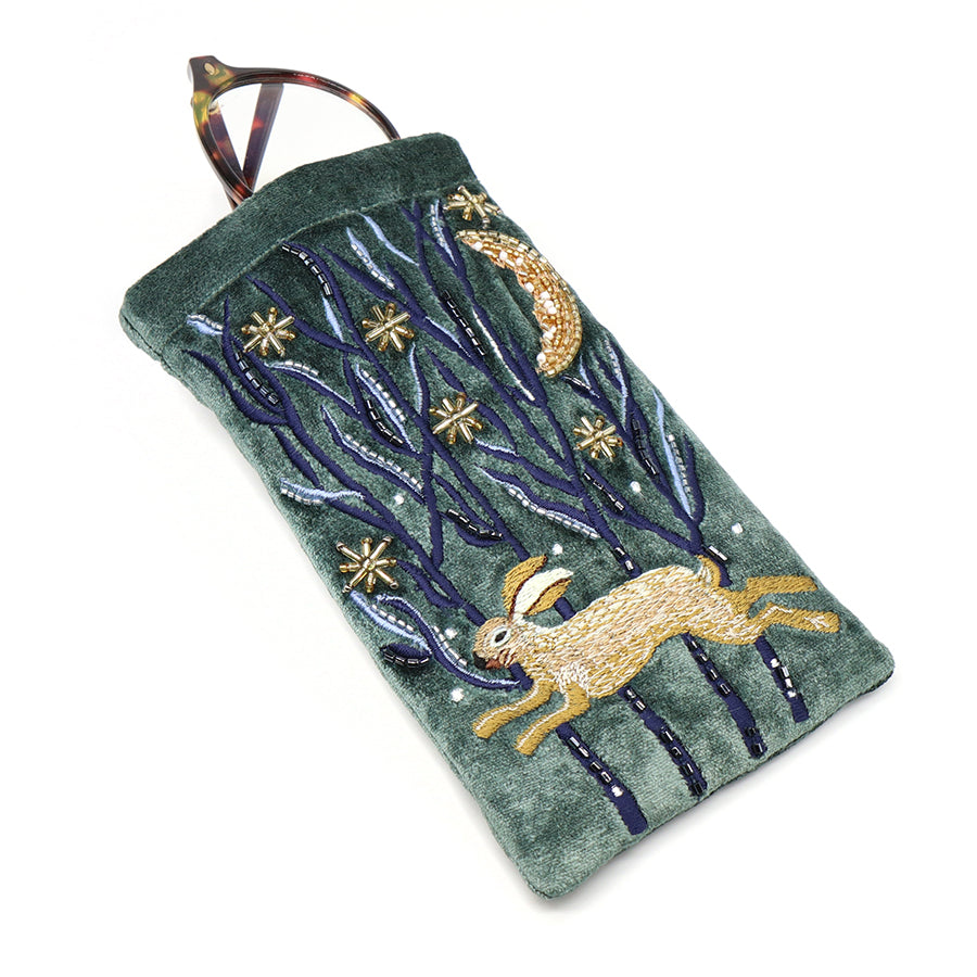 POM Velvet Glasses Case Leaping Hare Midnight Green 81708