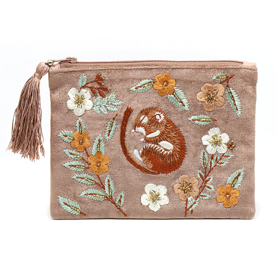 POM Velvet Embroidered Zip Purse Sleeping Dormouse 81715