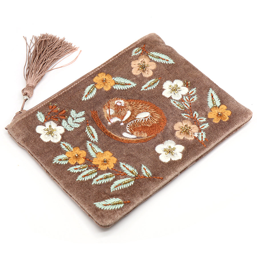 POM Velvet Embroidered Zip Purse Sleeping Dormouse 81715