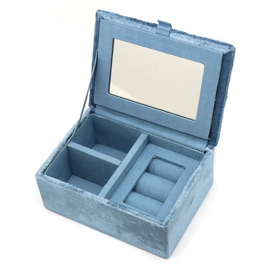 POM Velvet Jewellery Box Embroidered Robin and Holly Dusky Blue 81729