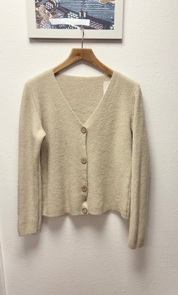 Wooden Button Soft Knit Cardigan One Size