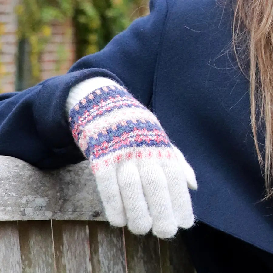 POM Cream and coral mix fair isle gloves 90199