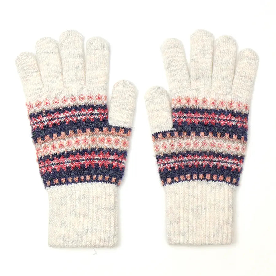 POM Cream and coral mix fair isle gloves 90199