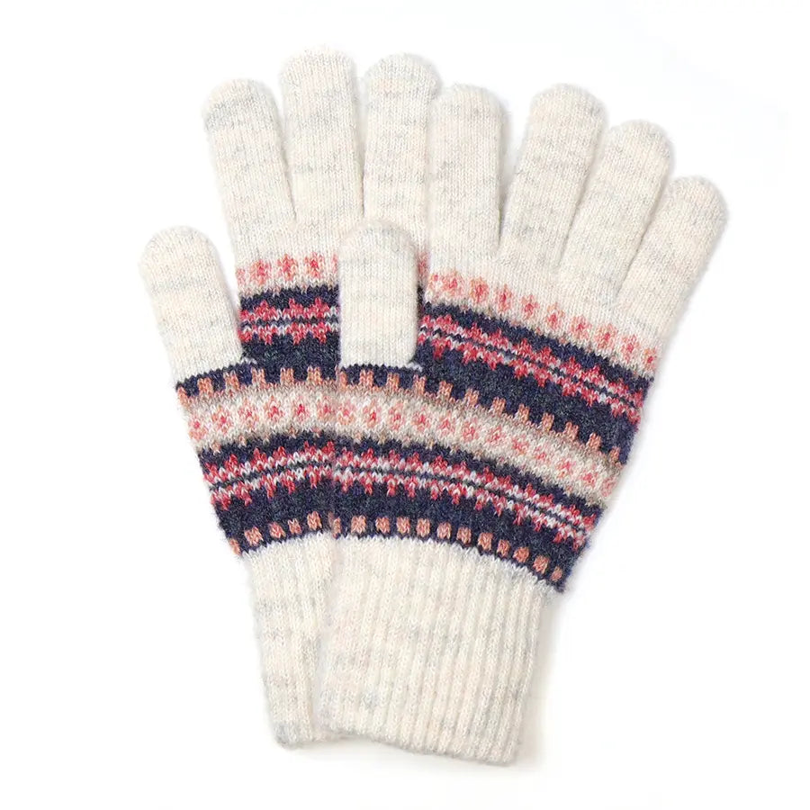 POM Cream and coral mix fair isle gloves 90199