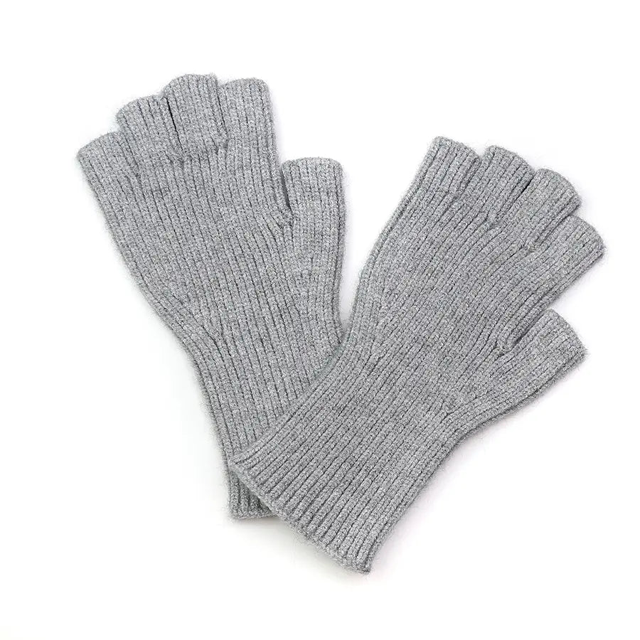 POM Pale Grey Ribbed Long Wrist Fingerless Gloves 90213