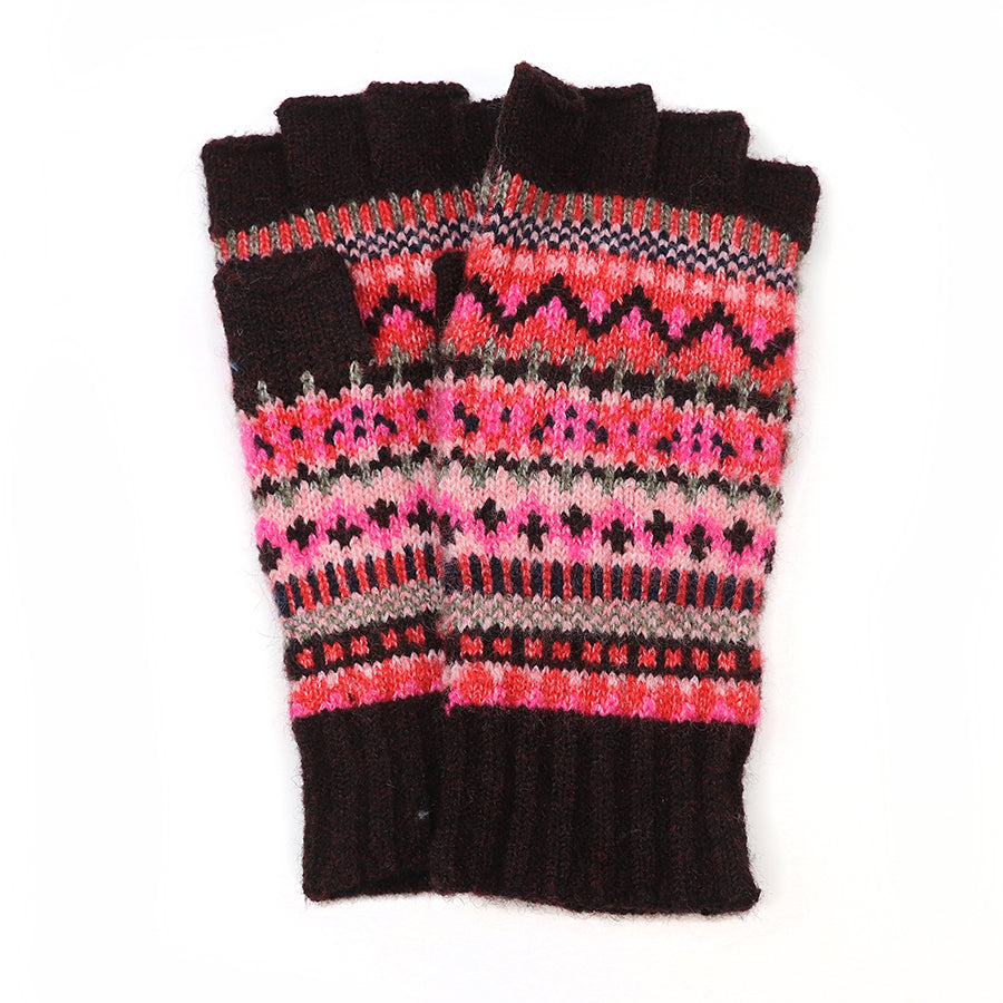 POM Recycled blend red mix fair isle fingerless gloves 90257