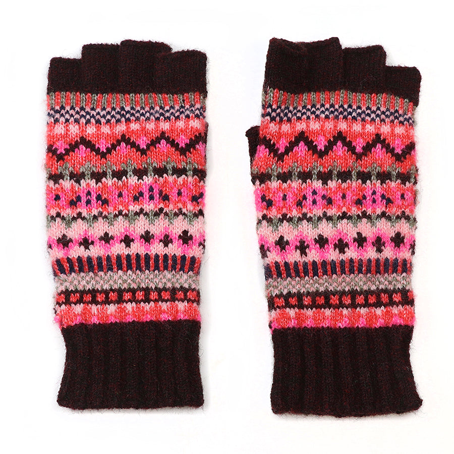 POM Recycled blend red mix fair isle fingerless gloves 90257