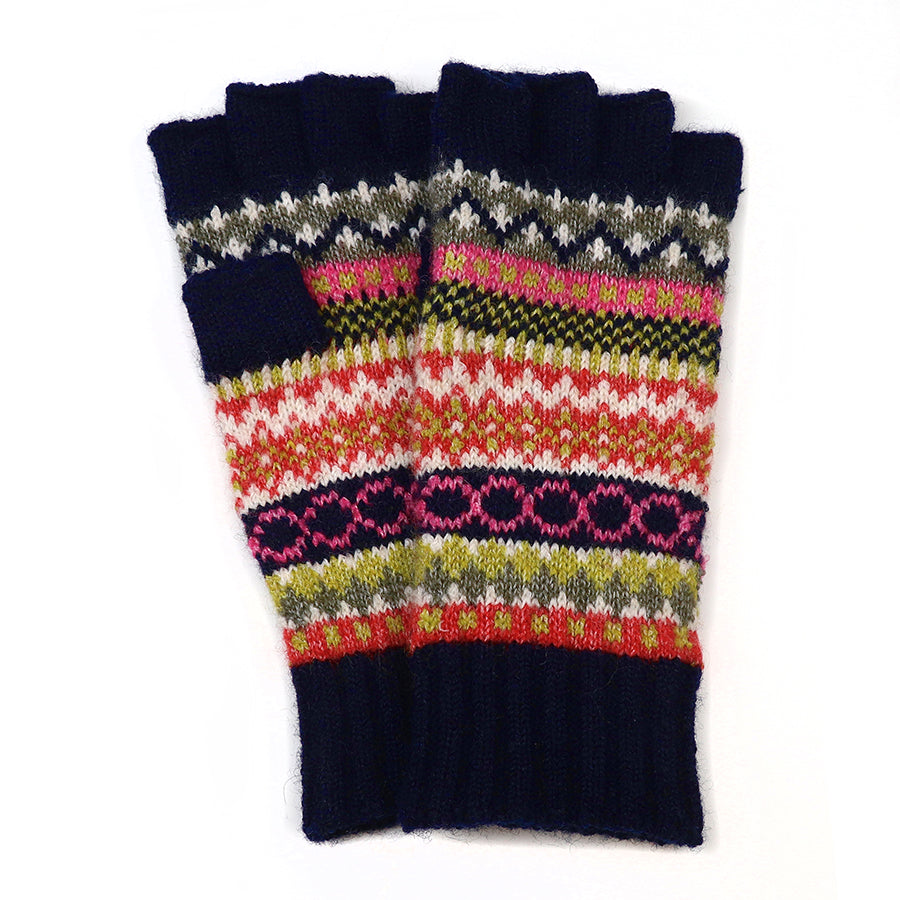 POM Recycled blend navy mix fair isle fingerless gloves 90258
