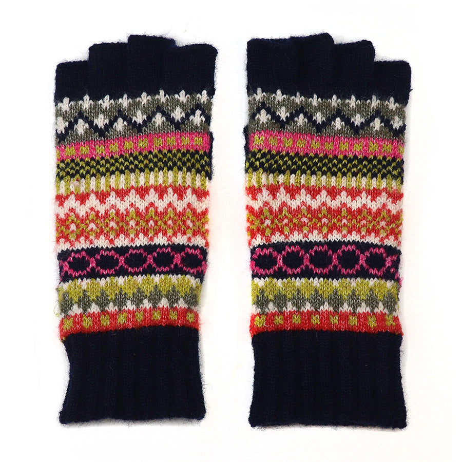 POM Recycled blend navy mix fair isle fingerless gloves 90258