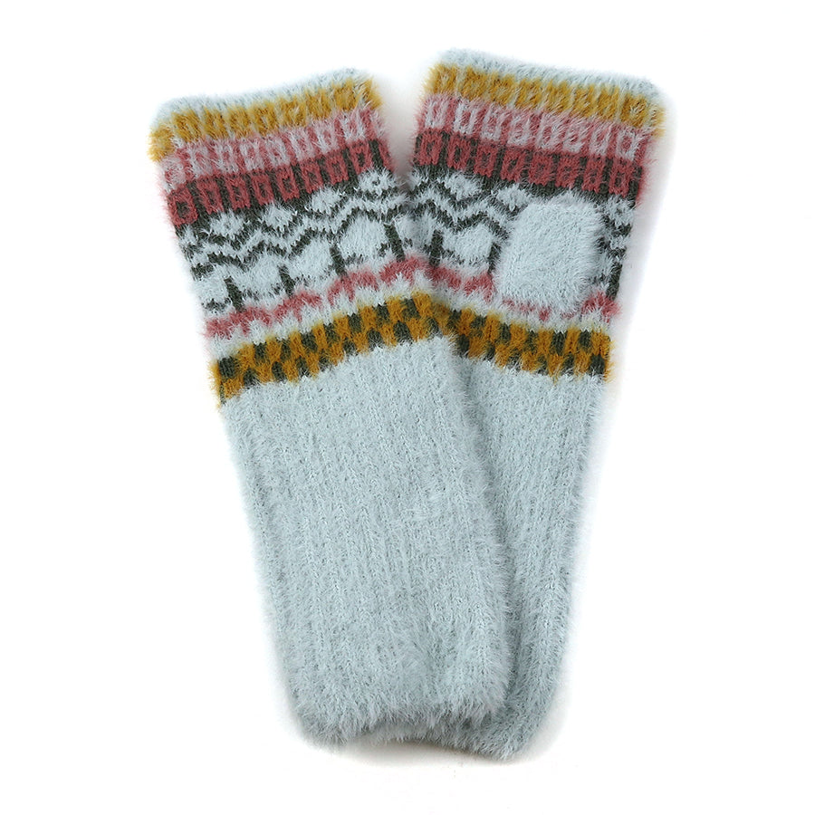 POM Soft Knit Multi Pattern Wrist Warmers Pale Blue 90264