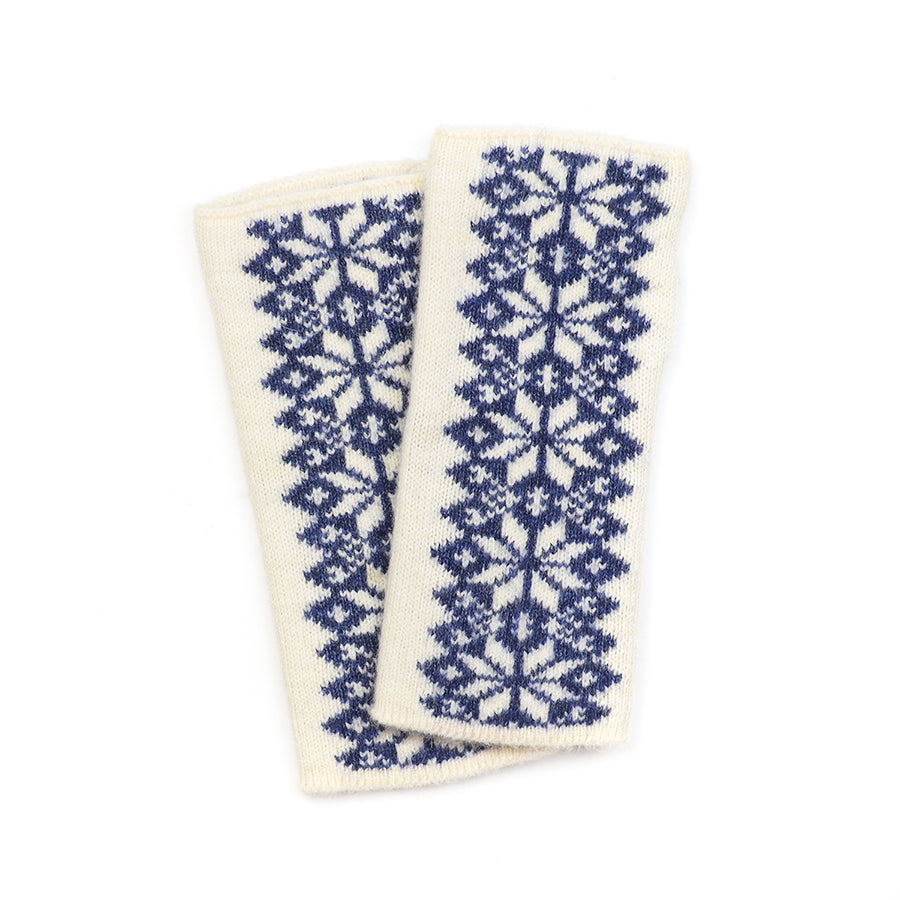 POM Wool Blend Scandi Wrist Warmers Navy/Cream Mix 90267