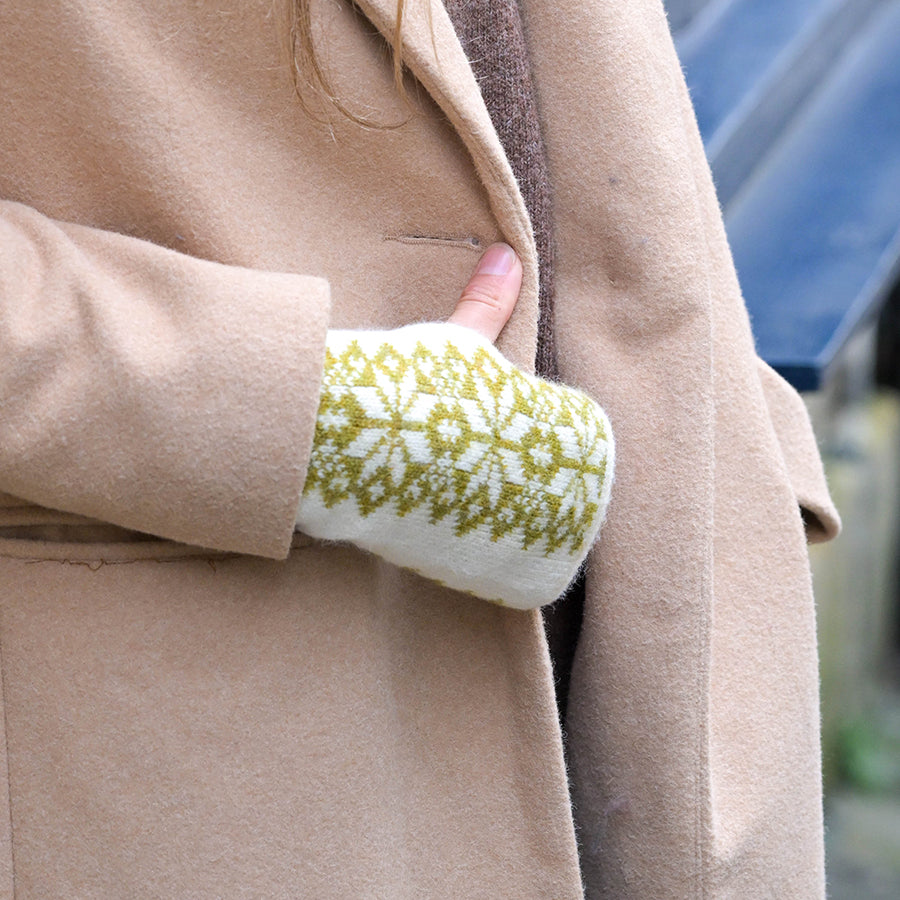 POM Wool Blend Scandi Wrist Warmers Olive/Cream Mix 90268