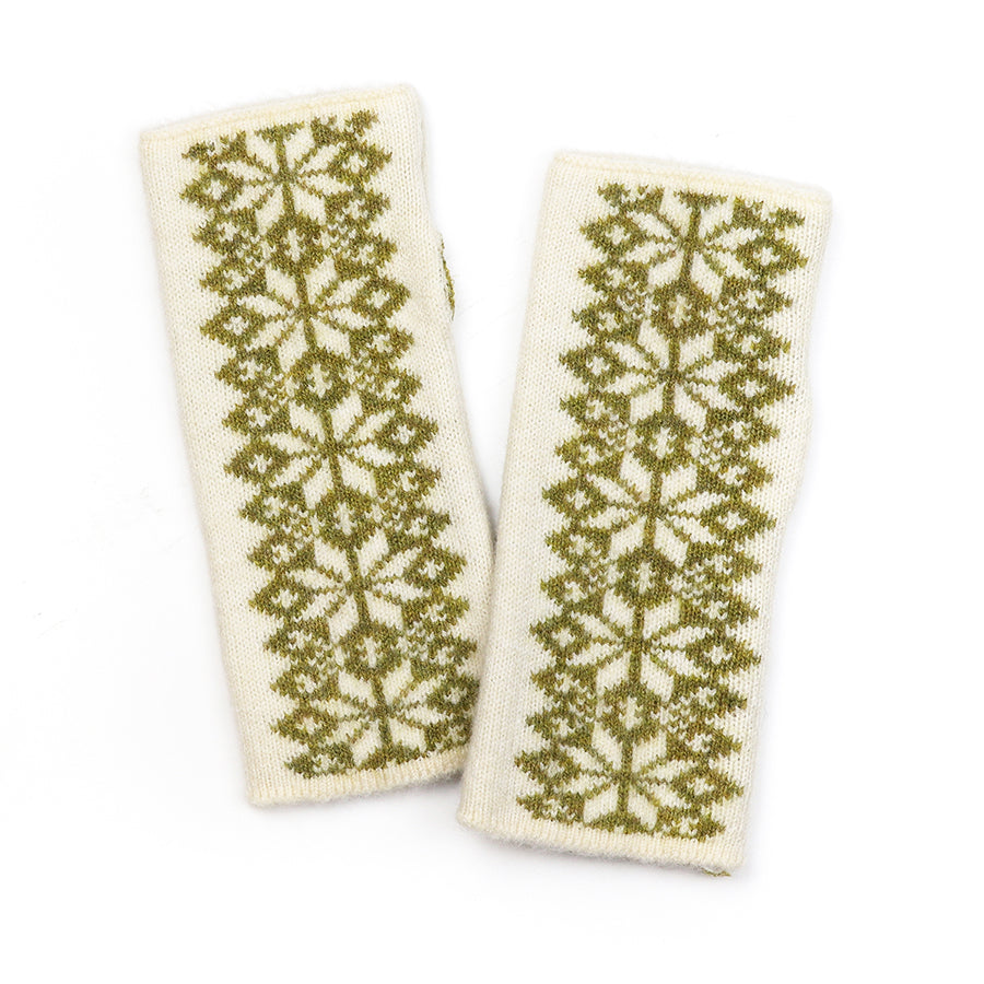 POM Wool Blend Scandi Wrist Warmers Olive/Cream Mix 90268