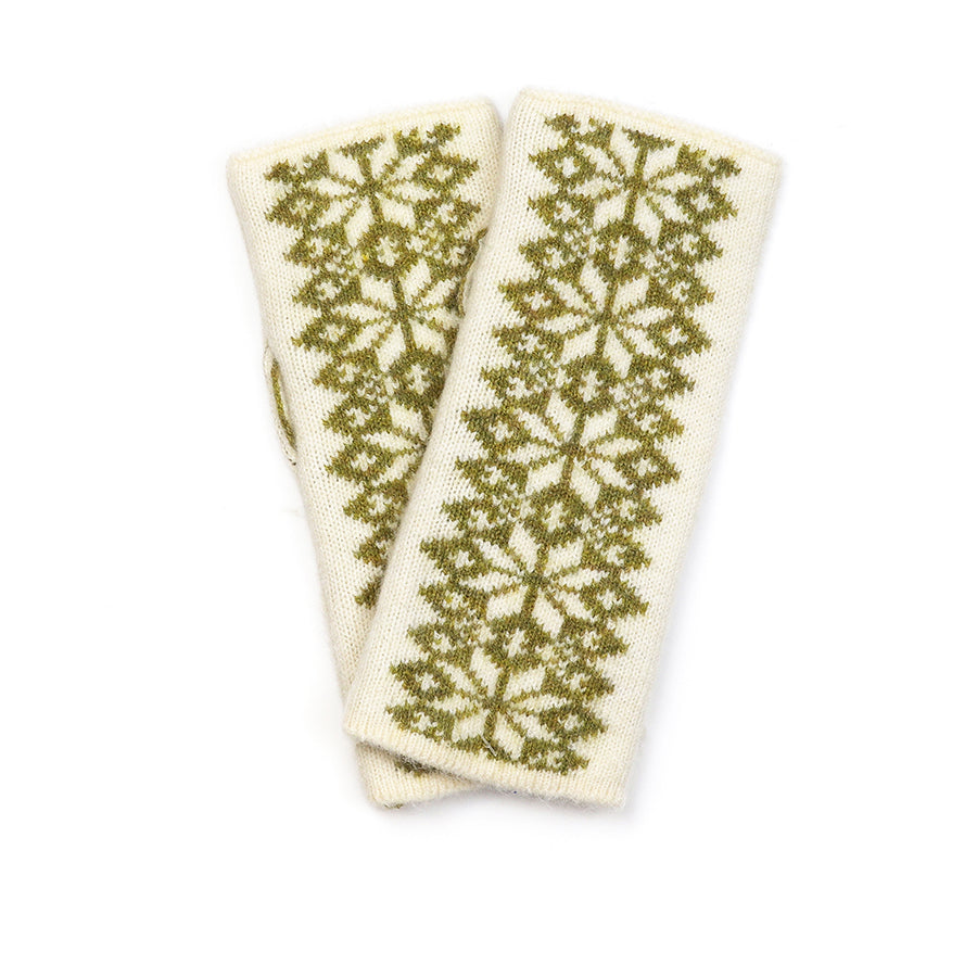 POM Wool Blend Scandi Wrist Warmers Olive/Cream Mix 90268