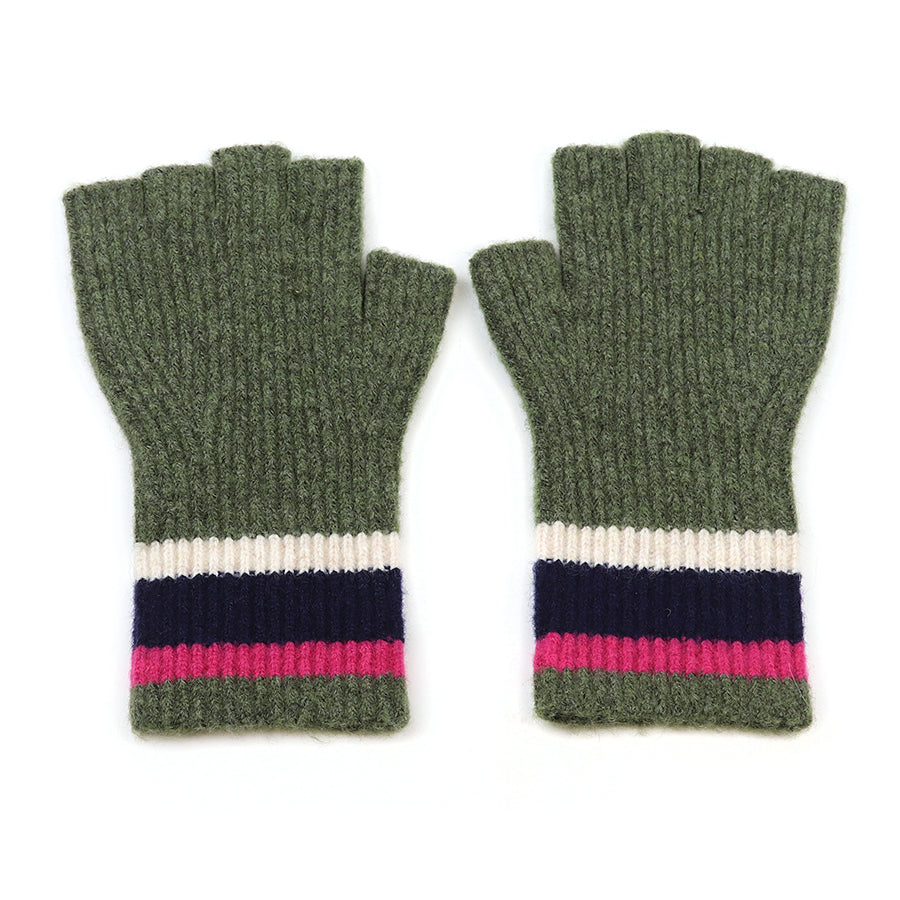 POM Wool Blend Recycled Knitted Gloves Khaki/Mix 90277