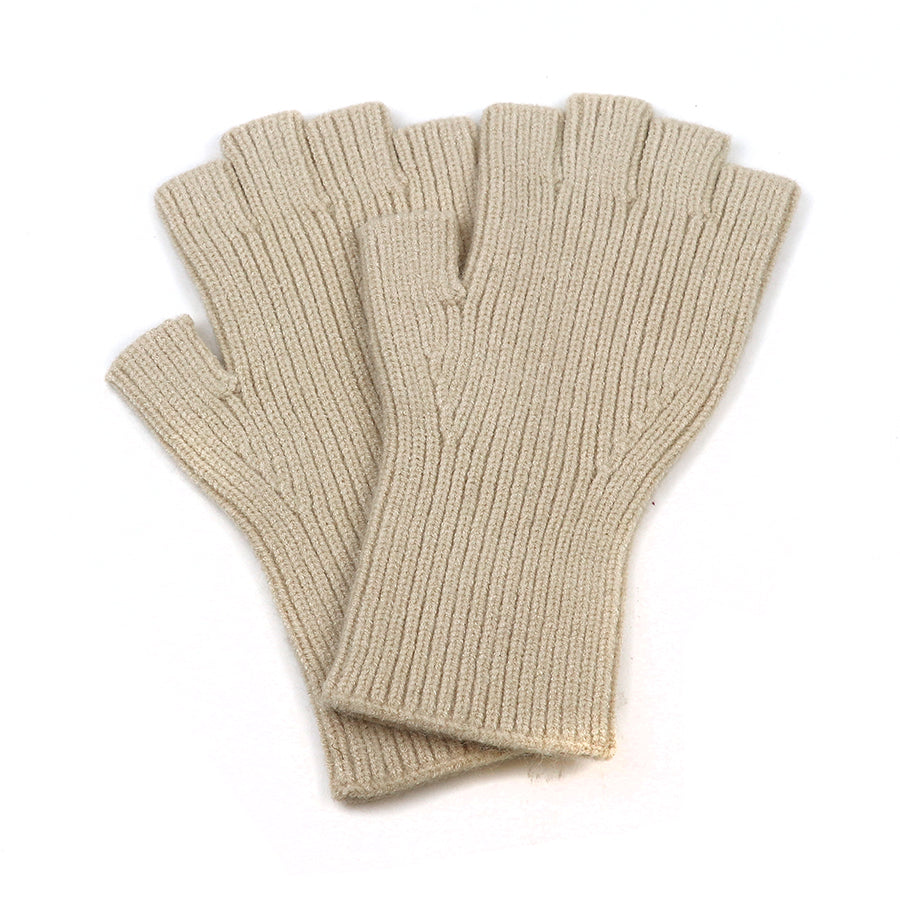 POM Fine Ribbed Knit Fingerless Gloves Assorted Colours