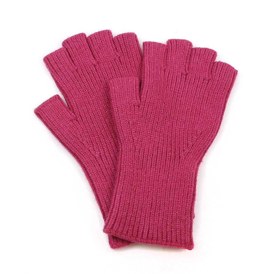 POM Fine Ribbed Knit Fingerless Gloves Assorted Colours