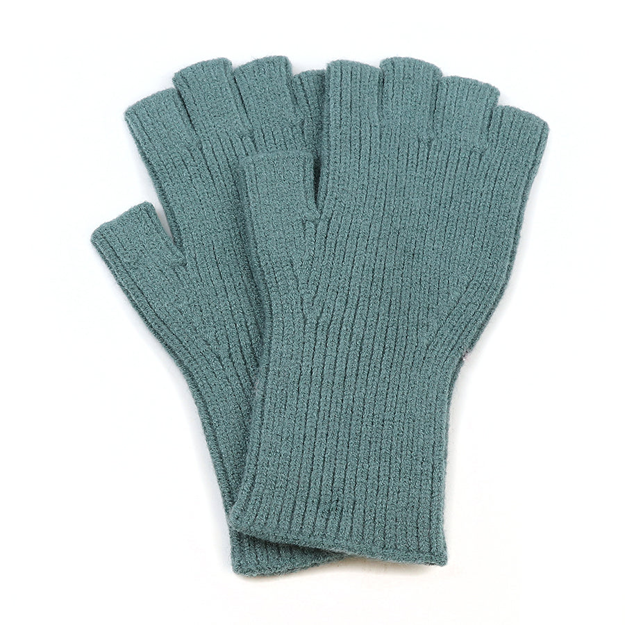 POM Fine Ribbed Knit Fingerless Gloves Assorted Colours