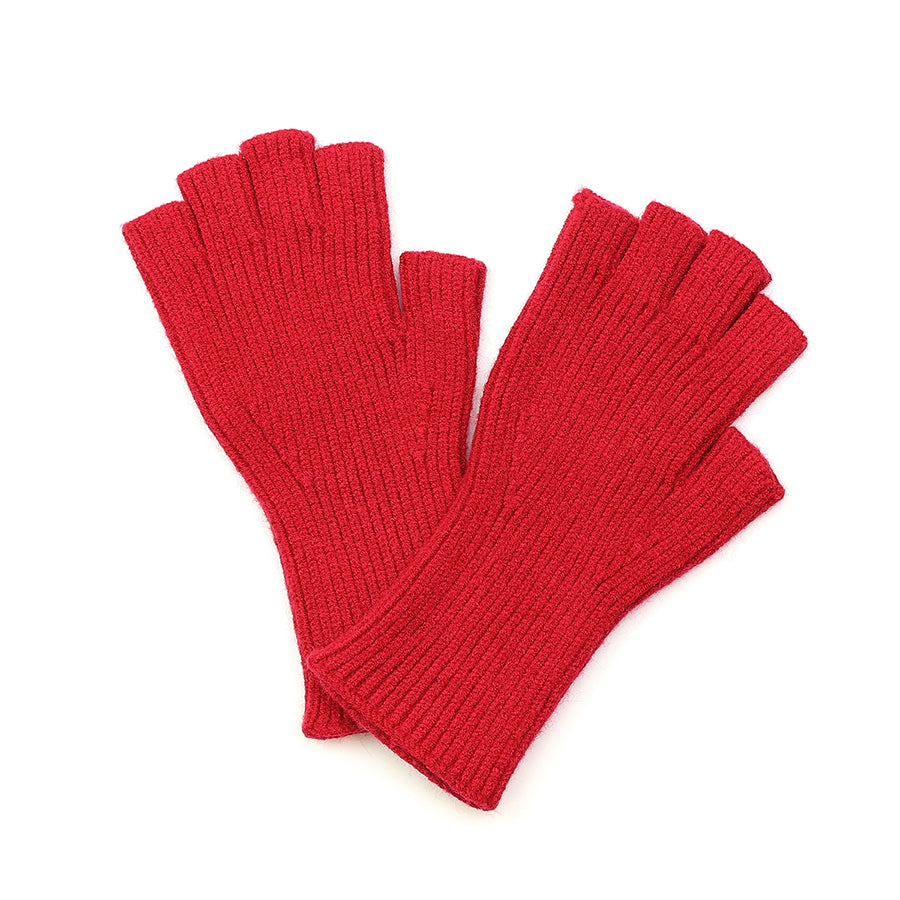 POM Fine Ribbed Knit Fingerless Gloves Assorted Colours