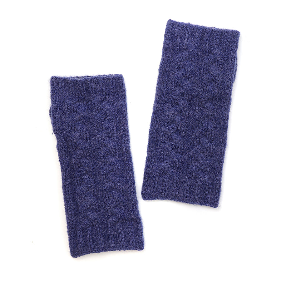 POM Cable Knit Recycled Wrist Warmers Navy 90302