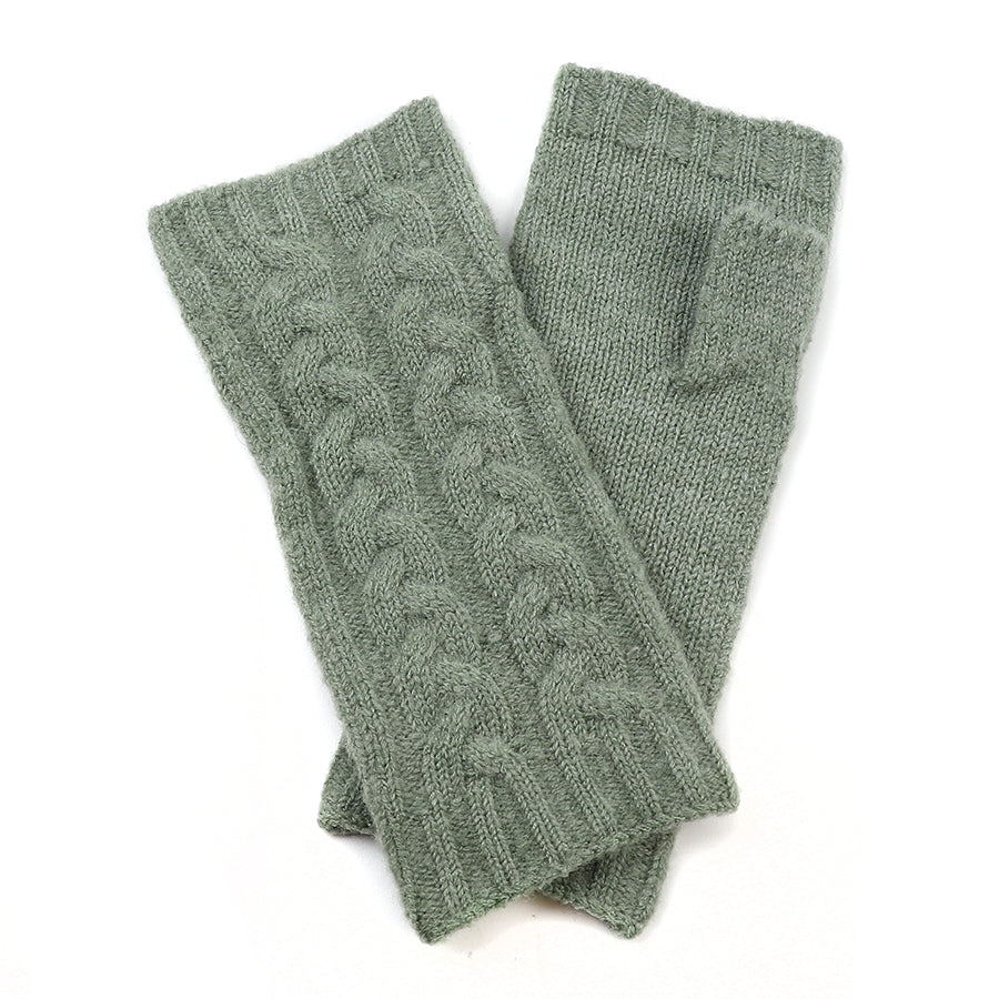POM Cable Knit Recycled Wrist Warmers Pale Sage 90306