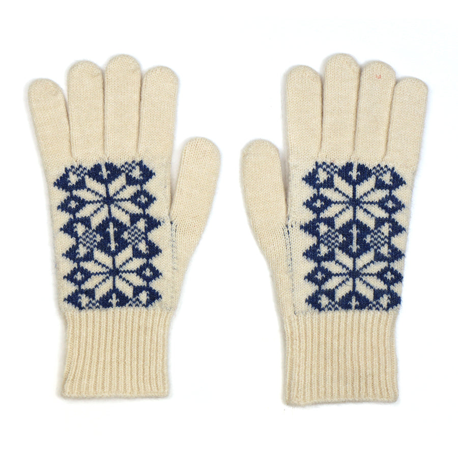 POM Wool Blend Scandi Gloves Navy/Cream Mix 90337
