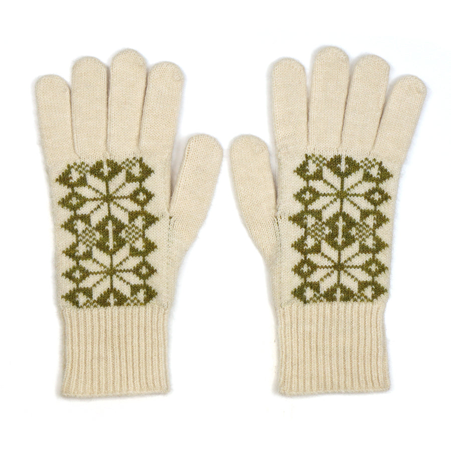 POM Wool Blend Scandi Gloves Olive/Cream Mix 90338